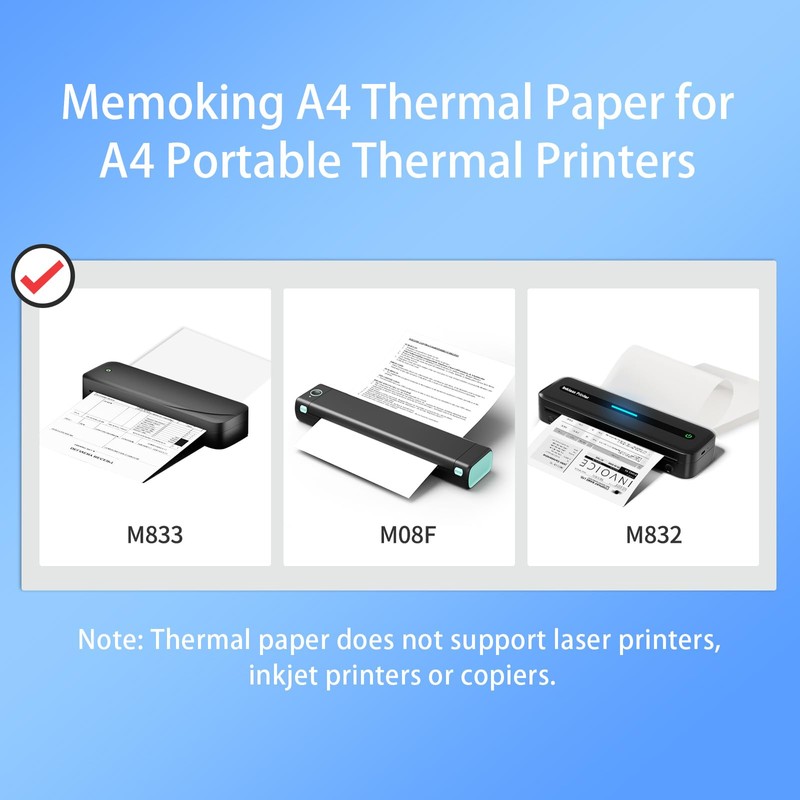 Thermal Printer Paper A4-8.27"×11.69" (210x297mm) Compatible with Phomemo M08F/M832/M833/M834/M835 Thermal