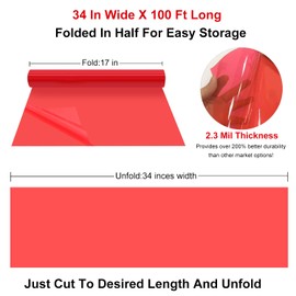 100 ftx34 in Extra Wide Red Cellophane Wrap, Translucent Festive Red Cellophane Wrapping Paper for Gift Baskets, Colored Cellophane Wrap Roll for Treats, Cookies, Holiday, Christmas Decoration