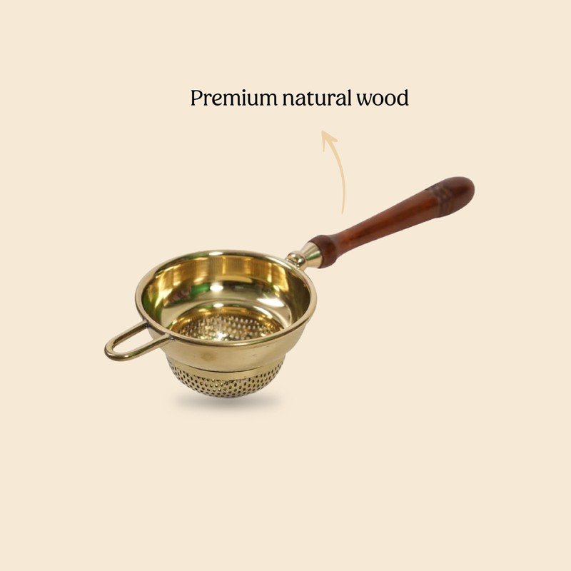 Mittal Teas Brass Tea Strainer with Wooden Handle | Handcrafted