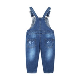 KIDSCOOL SPACE Baby Girls Denim Overalls,3 Buttons Toddler Loose Ripped Jeans Jumpsuit,Light Blue,3-4 Years
