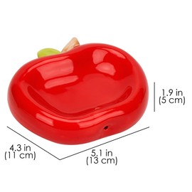 DODAMOUR Apple Shaped Ceramic Soap Dish, Cute Soap Holder with Drainage Holes, No Lid Sink Side Soap Tray for Bathroom & Kitchen Countertop (Red)