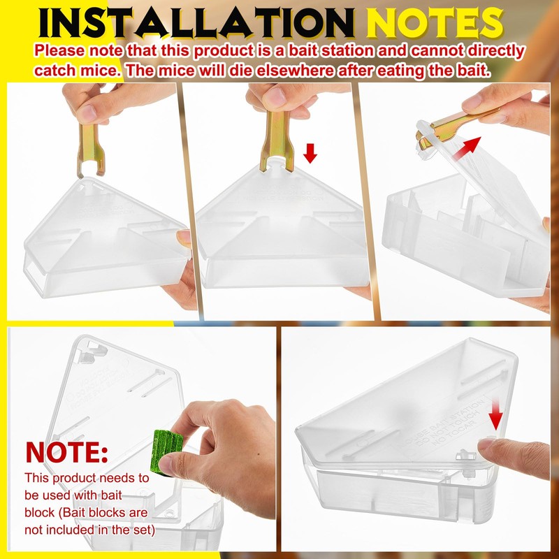 Qualirey 6 Pcs Mice Station with Key Triangle Bait Station