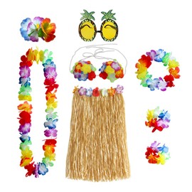 ZOOMPIL Hawaiian Hula, Hawaiian Party Costume Set, with Necklace Bracelets for Party, Fancy Dress and Tropical Beach for Adults, Unisex, Headband, Flower Bra, Hair Clip (8 Pieces, 60 cm)