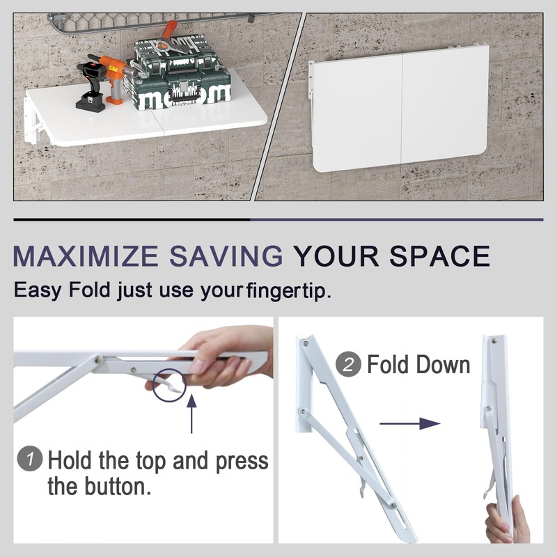 TEAMIX Wall Mounted Folding Table, White Floating Desk for Small