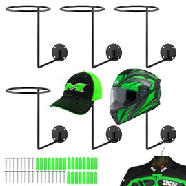 Sanbege 6 Pack Metal Helmet Hangers, Ball Holder Rack with Screws, Wall Mount Display Hooks for Helmets, Caps, Hats, Wigs, Basketball, Volleyball, Football, Riding Jackets, Coats