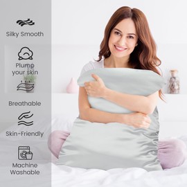 LINENOVA Satin Silk Pillowcases for Hair and Skin, Pillow Cases Queen Size Set of 2 Pack, Super Soft Pillow Cover Wrinkle Resistant with Envelope Closure-51x76cm-Silver Grey