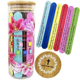PureHeaven Wooden Bible Verse Glass Jar Gift, 42 Wood Bible verse sticks in glass jar,Christian Gifts for Women,Religious Gifts For Women, Christmas Gifts For Women (Wood strips)