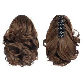 HEWEICSY 9" Brown Ponytail Extensions, Short Curly Clip in Ponytail Claw Hair Extension Natural Looking Synthetic Hairpiece for Women