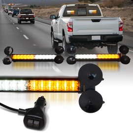 LUMENIX 2x12 Inch LED Traffic Advisor Emergency Strobe Lights Bar Front/Rear Window Windshield 2-in-1 Warning Directional Flashing Lightbar for Construction Vehicles Work Trucks Snowplow- White Amber