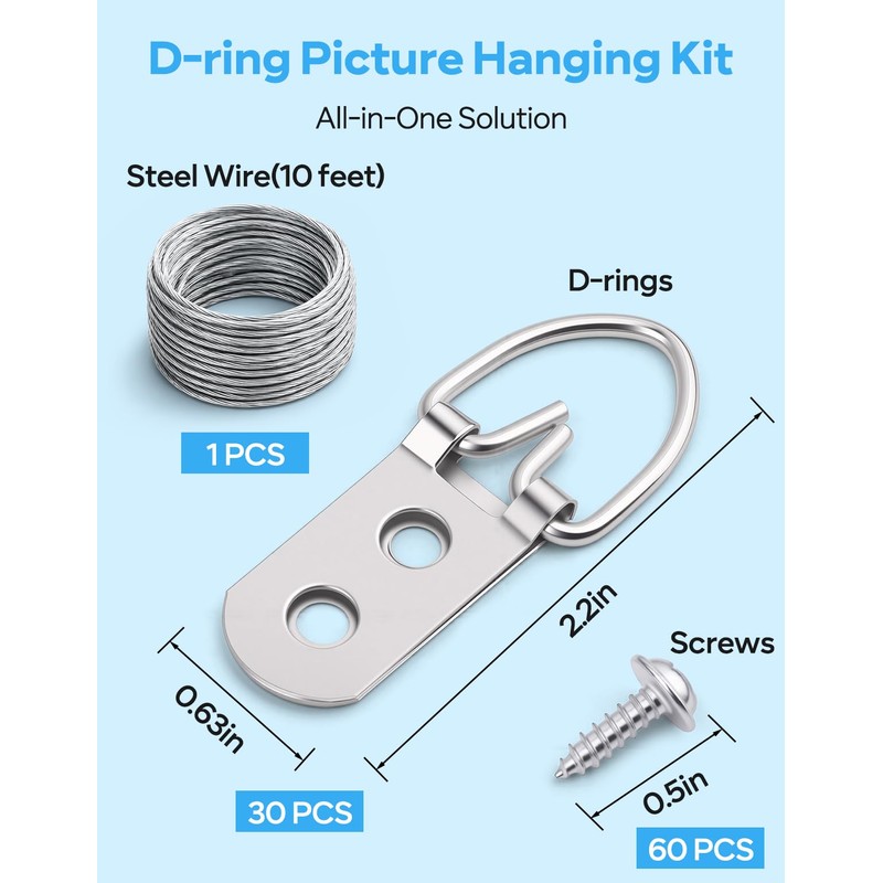 GCXIXPY D Ring Picture Hanging Kit with Screws Kit, 30