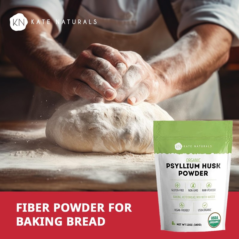 Kate Naturals Psyllium Husk Powder for Fiber, Digestion & Baking