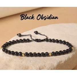 Unbranded Natural 4mm Black Obsidian Stone Beaded Dainty Bracelet Crystal Braided Bracelet