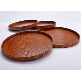 EASEASE Obon Round Tray Wooden Tray Natural Stack Tray Lacquered Tea Utensils Cafe Tray Set Meal Tray Commercial Hospitality Tray, Brown Diameter 9.4 inches (24 cm)