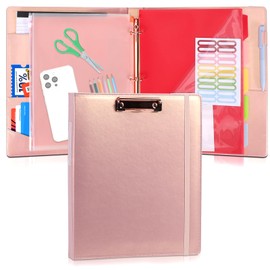 Leather Binder Portfolio with Clipboard 1 Inch, 13" × 11" PU Clipboard Binder with Notepad, 5 Dividers with Pockets, Removable Folder,Labels,Great for School Office(Fit Letter Sized Paper)