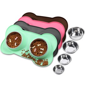 VIVAGLORY Dog Bowls, Dog Food Bowls, Stainless Steel Cat Puppy Water Bowls with Non Spill Skid Resistant Silicone Mat, X-Large, Mint Green