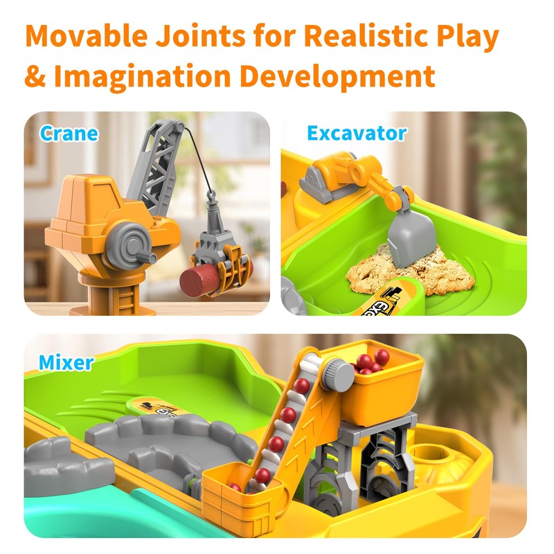 RISUNTOY Construction Sandbox with 4 Trucks & Sand/Water Play-Foldable Portable