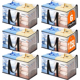 EpicTotes Extra Large Heavy Duty Moving Bags, Storage Bags with Strong Zippers & Handles, Packing Bags for Moving Essentials, Ideal Storage Tote for Home, Dorm & Storage Solutions, 125L 6 Packs Clear