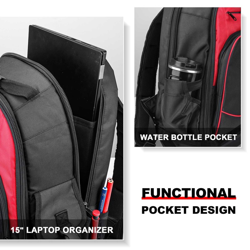 HAUTMEC Heavy-Duty Tool Backpack, 1680D Pro Backpack Tool Bag with