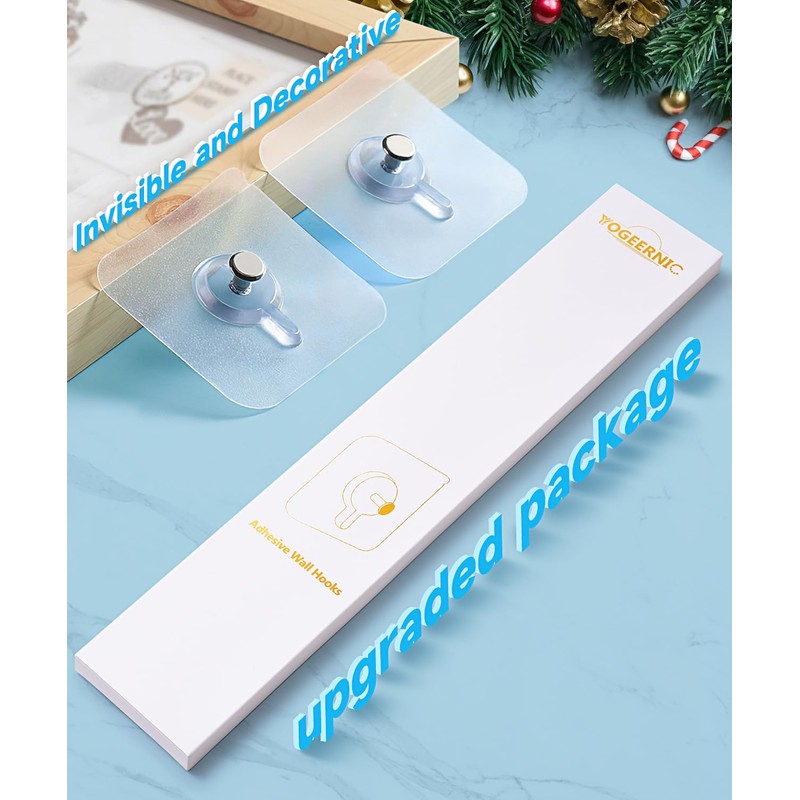 YOGEERNIC Adhesive Hooks for Wall(13lb Max), Wall Hangers Without Nails