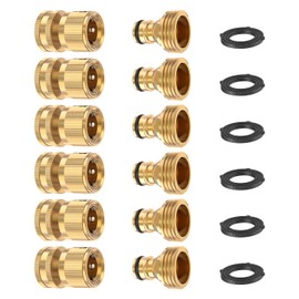 Kesfitt Garden Hose Quick Connect 3/4 Inch GHT Solid Brass Hose Connector Adapter Kit Fitting No-Leak Water Hose Female and Male Adapter (6 Sets)
