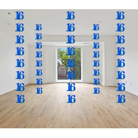 SHATCHI Age Hanging String 13th-90th Glitz Anniversary Birthday Metallic Shiny Foil Banner Party Door Wall Decorations Pack of 6, Blue