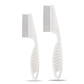 Long Handle Metal Hair Nit Comb Remove Head Nits White Nit Comb For Pets Kids And Adults (1 x Small + 1 x Large)