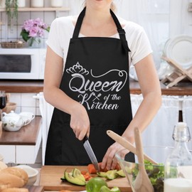 Funny Aprons for Women with Pockets, Kitchen Cooking Grilling Bbq Cute Chef Apron, Mothers Day Birthday Gifts for Women (Black/Funny)