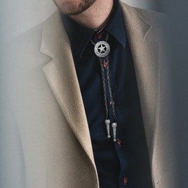 RechicGu Vintage Bolo Tie for Men Women Texas Map Star Necktie Western Bola Tie Black Leather Cowboy Cowgirl Star Silver