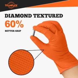 TitanFlex Heavy Duty Orange Nitrile Gloves, 6 Mil, X-Large, Industrial Raised Diamond Texture, Work Gloves Disposable Latex Free, Powder Free, Chemical Resistant, Mechanic Gloves(Box of 100)