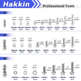 Hakkin 360PCS M5 M6 M8 Flange Hex Head Bolts and Nuts Assortment Kit, 304 Stainless Steel Flange Metric Bolt Assortment, M5-0.8 M6-1.0 M8-1.25 Metric Nuts Screws Flat & Lock Spring Washer, Full Thread