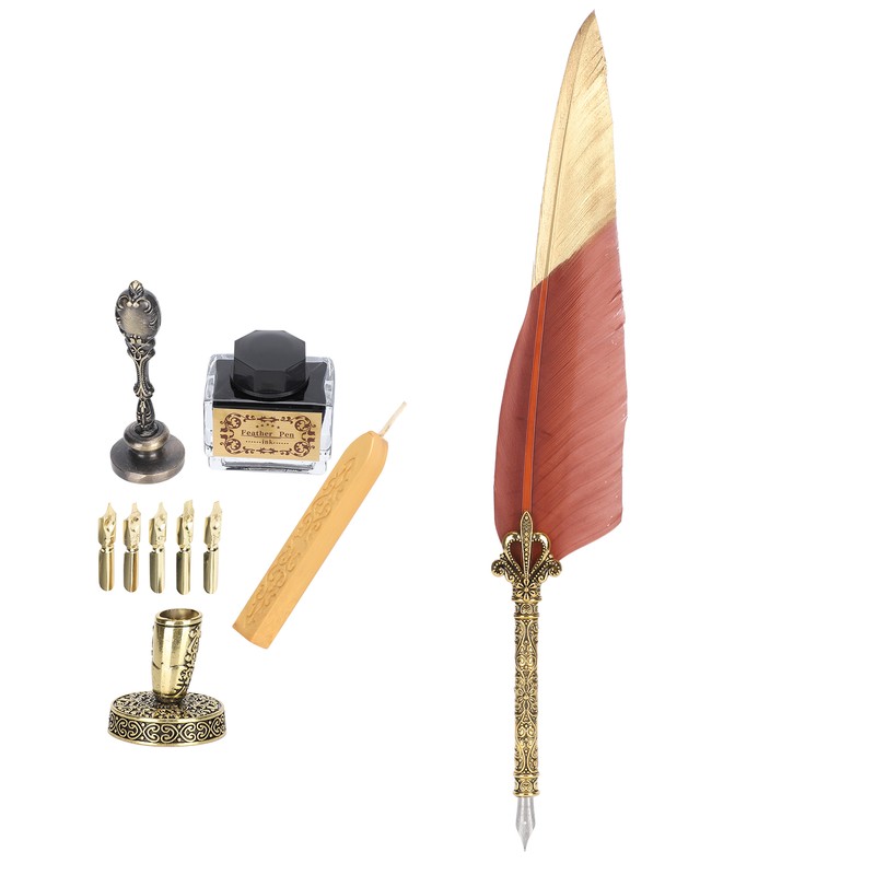 Quill Pen Set Feather Writing Drawing Dip Pen Students Teacher