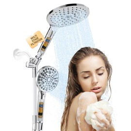 HEROBAI Filtered Rainfall Shower Head with Handheld Spray Combo, Dual Shower Head Combo High Pressure, Double Sprayer Filter Shower Head with Extra Long Hose & Adjustable Shower Arm (Chrome)