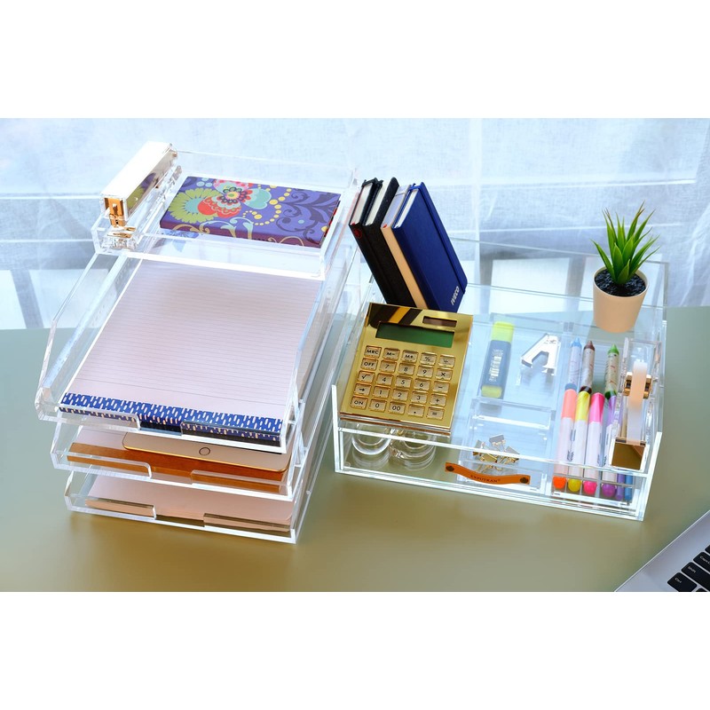 EXPUTRAN Clear Acrylic Desk Organizer for Office or Home Desk