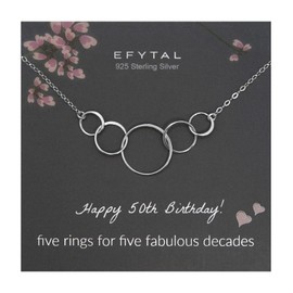 EFYTAL EFYTAL 50th Birthday Gifts for Her 1975, Sterling Silver 5 Circle Necklace, Cool Gifts for 50 Year Old Woman, Happy 50th Birthday Gift for Women