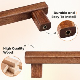 Semetall 8Pcs Walnut Wood Drawer Pulls,5 inch Hole Center Pull Handles Wood,Wooden Handles for Dresser Drawers,Cabinets,Kitchen,Wardrobe