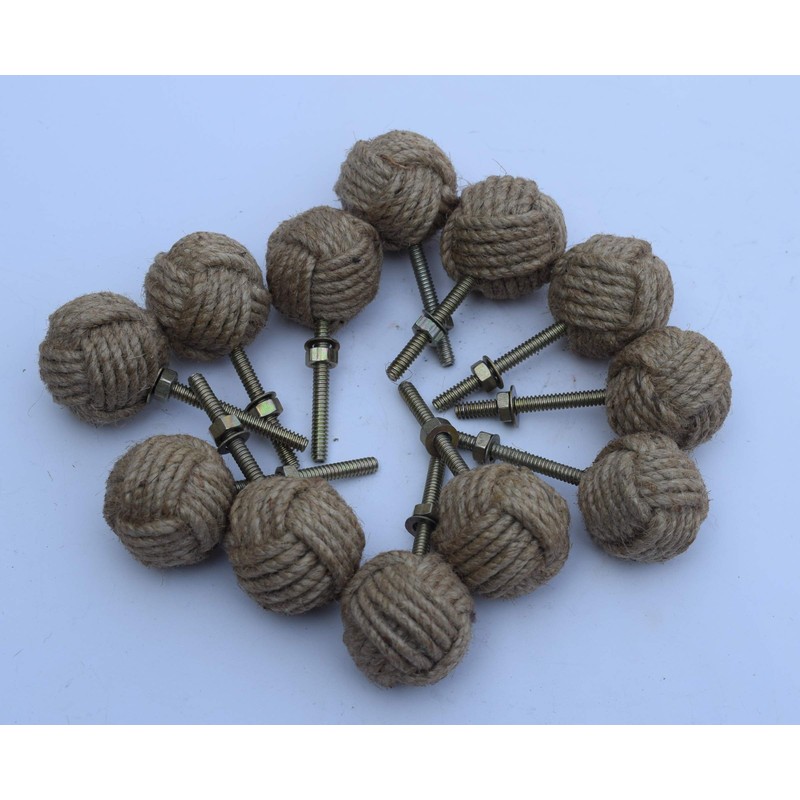 12 Knotty Door knobs - Nautical Drawer pulls - Jute