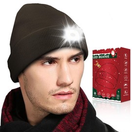 Unisex LED Beanie Hat with Light, Christmas Stocking Stuffers Gifts for Men, White Elephant Gifts for Adults Men
