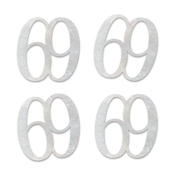 Silver Glitter 69 Cut-Out Numbers, 69th Birthday Party Anniversary Decorations