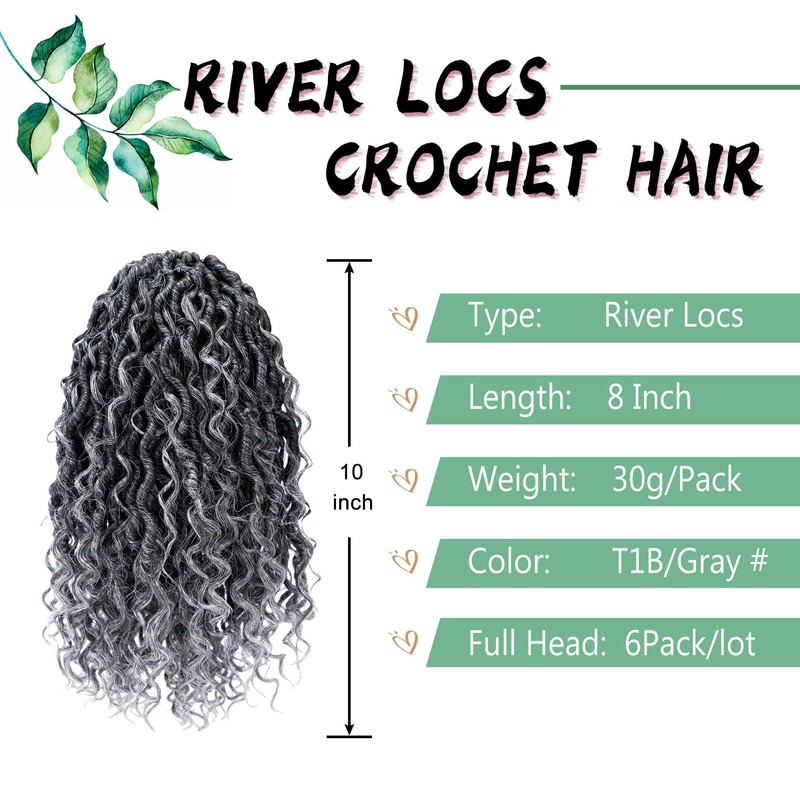 6 Packs Goddess Locs Crochet Hair 8 Inch Grey Crochet