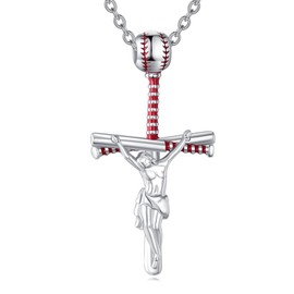 AXELUNA Baseball Necklace Softball Necklace Jesus Bible Cross Verse Philippians 4:13 I CAN DO ALL THINGS Baseball Softball Cross Necklace Sterling Silver for Women