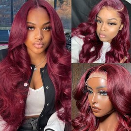 sterly 30 Inch 13X6 Body wave Wig 99j Burgundy Lace Front Wigs Human Hair 250% Density Human Hair Pre Plucked Glueless Red Wig Lace Front Wigs for Women