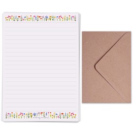 Making Meadows A5 Lined Letter Writing Paper Set (20 Sheets & 10 envelopes) Ditsy Flower, Floral Border Writing Paper Design On Penpal Letter Paper Stationery Set