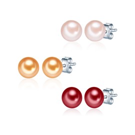 Valero Pearls Sterling Silver 925 rhodium-plated Ladies Set of 3 Earrings with Freshwater cultured Pearls Pink Salmon 60020077