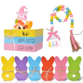 LJMBOEN 11Pcs Easter Tiered Tray Decorations,Spring Easter Bunny Gnome Decor with 3 Faux Book Stacks Bundle Tiered Tray Decor Farmhouse Signs Table Decor Easter Home Kitchen Decoration