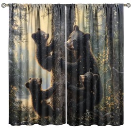 LOMADIA Bear Blackout Curtains, Retro Funny Forest Animal Woodland Wildlife Pattern Drapes, Black Bear Window Treatments Curtain for Kitchen Bedroom Living Room Home Decor 42" W x 45" L