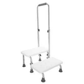 Step Stool with Handle and Non-Skid Platform,Heavy Duty 2 Steps Me-dical-Foot Stool,Bed Steps for High Beds for Adult,Seniors and Handicap,Maximum Weight Capacity 220lbs (White)