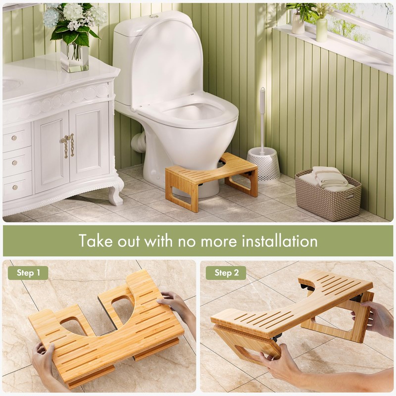 AmazerBath 7 Inches Bamboo Toilet Stool Squat for Adult, Foldable