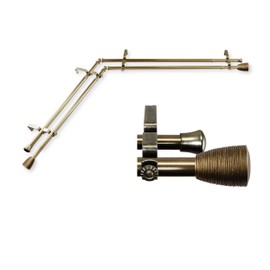 Tatum 13/16" Corner Window Double Curtain Rod 48-84 inch - Antique Brass