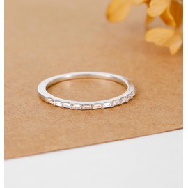 TIGRADE Half Eternity Ring for Women, Baguette Cubic Zirconia Anniversary Thin Stacking Ring, Minimalist CZ Statement Band, Size 3-11, Silver, Size 6.5