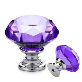 Ravinte Pack of 10 Crystal Drawer Knobs and Handles, Diamond Shape Knobs for Drawers, Kitchen Cupboard, Drawer Pulls Handles - 30 mm Knobs with Silver Base (Purple)